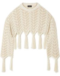Alanui - Chevron-Knit Fringed Cropped Crewneck Jumper - Lyst