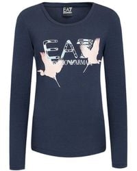 EA7 - T-Shirt With Round Neck And Long Sleeves - Lyst