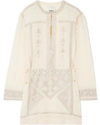 Isabel Marant - Oaria Tie-Detailed Embroidered Silk Crepe De Chine Mini Dress - Lyst
