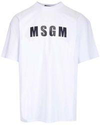 MSGM - Logo Printed Crewneck T-Shirt - Lyst
