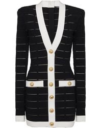 Balmain - Button-Embellishment V-Neck Knitted Mini Dress - Lyst