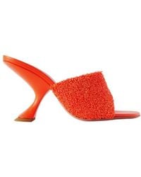 AMINA MUADDI - Leather-Trimmed Raffia Mules - Lyst