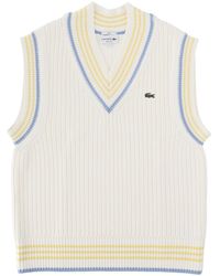 Lacoste - Ribbed V-Neck Knitted Sweater - Lyst