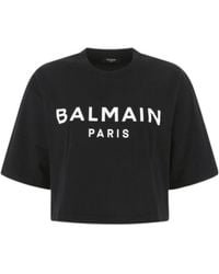 Balmain - Logo Printed Cropped T-Shirt - Lyst