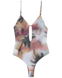 Patrizia Pepe - Palm-Print Cut-Out Swimsuit - Lyst