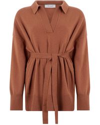 Yves Salomon - Belted Polo Knitted Sweater - Lyst