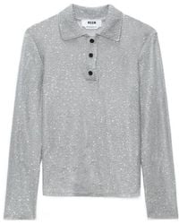 MSGM - Long Sleeved Sequin Embellished Knit Polo Top - Lyst