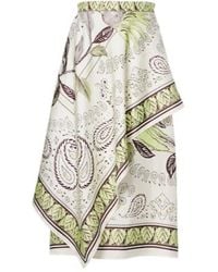 Tory Burch - Printed Silk Satin Midi Skirt - Lyst