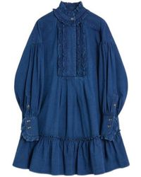 Valentino - Ruffled Long-Sleeved Denim Dress - Lyst
