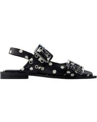 Ganni - Buckled Polka-Dot Flat Pumps - Lyst