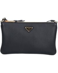 Prada - Logo Plaque Zipped Shoulder Bag - Lyst
