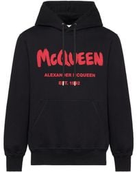 McQueen - Logo Printed Drawstring Hoodie - Lyst