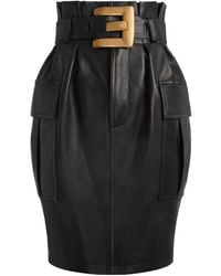 Balmain - Lambskin Belted Midi Skirt - Lyst