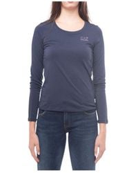 EA7 - T-Shirt With Round Neck And Long Sleeves - Lyst