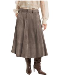 Brunello Cucinelli - Suede Midi Skirt - Lyst