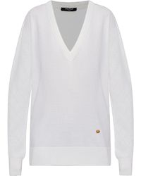 Balmain - Diamond-Sleeve V-Neck Knitted Sweater - Lyst