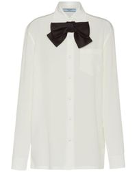 Prada - Bow-Detail Buttoned Blouse - Lyst