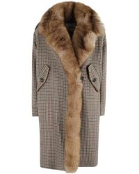 Bazar Deluxe - Houndstooth Fur-Trimmed Coat - Lyst