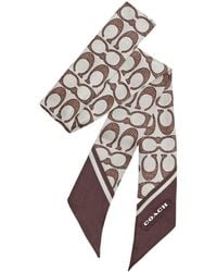 COACH - Textured Signature Print Silk Skinny Scarf - Lyst