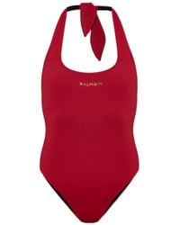 Balmain - Logo Halterneck Swimsuit - Lyst