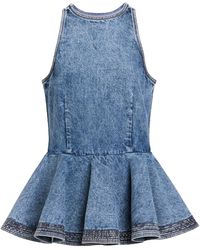Alaïa - Denim Peplum Top - Lyst