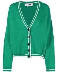 MSGM - Striped-Edge Knitted Cardigan - Lyst