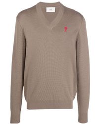 Ami Paris - Embroidered Heart Logo V-Neck Jumper - Lyst