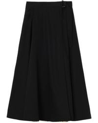 Burberry - Wool Belted Midi Skirt - Lyst