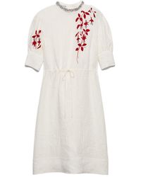 Prada - Embroidered Slubbed Fabric Dress - Lyst