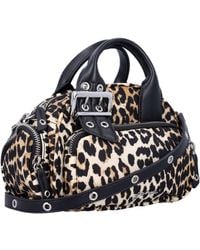 Ganni - Leopard Printed Buckle Detailed Mini Tote Bag - Lyst