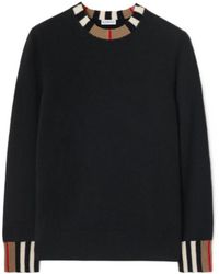 Burberry - Icon Stripe Trim Wool Cashmere Sweater - Lyst
