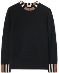 Burberry - Icon Stripe Trim Wool Cashmere Sweater - Lyst