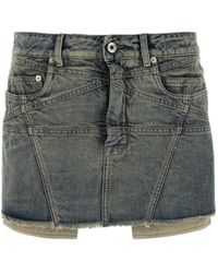 Rick Owens - Frayed Hem Denim Mini Skirt - Lyst