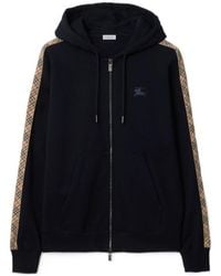 Burberry - Check Motif Cotton Hoodie - Lyst