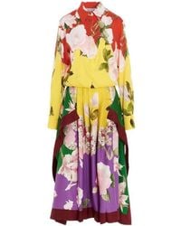 Valentino - Pleated Floral-Print Midi Dress - Lyst