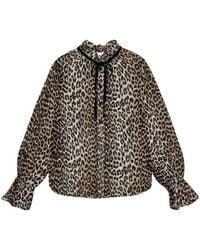 Ganni - Leopard Print Chiffon Tie String Shirt - Lyst