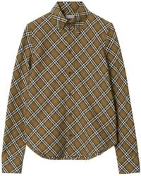 Burberry - Check-Pattern Long Sleeved Shirt - Lyst