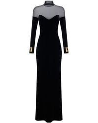 Elisabetta Franchi - Velvet And Tulle Long Evening Dress - Lyst