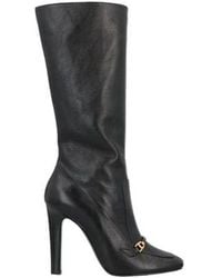 Saint Laurent - Textured Leather Long Boots - Lyst