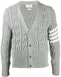 Thom Browne - 4-Bar Aran Cable Knit Cardigan - Lyst