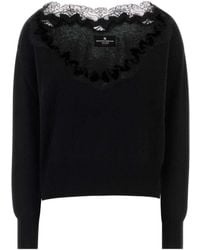 Ermanno Scervino - Lace-Trim V-Neck Knitted Sweater - Lyst