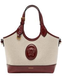 Versace - Small Leather And Canvas Tote Bag - Lyst