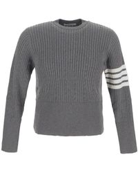 Thom Browne - Bar Stripe Detailed Crewneck Jumper - Lyst