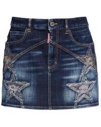 DSquared² - Star-Studded Embellished Denim Mini Skirt - Lyst