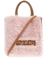 Marni - Logo Detailed Shearling Tote Bag - Lyst