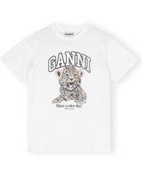 Ganni - Relaxed Leopard Print T-Shirt - Lyst
