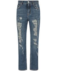 Dolce & Gabbana - Distressed Straight Leg Cropped Jeans - Lyst
