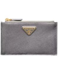 Prada - Triangle-Logo Zip-Fastening Leather Card Holder - Lyst