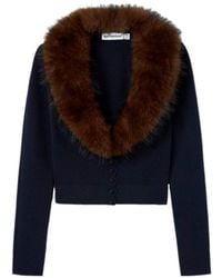 Self-Portrait - Cropped Faux Fur Collar Cardigan - Lyst