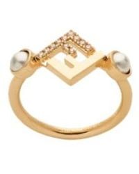 Fendi - Forever Ring-Coloured Metal Ring With Pearls And Crystals - Lyst